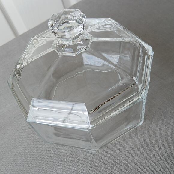 Arcoroc France Octagonal Clear Glass Covered Dish display Vintage 80s potpourri - Picture 5 of 12
